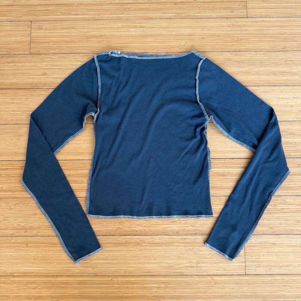 Wear With Purpose BDG Navy Blue Cropped Long Sleeve Top S 100% Cotton Boat Neck